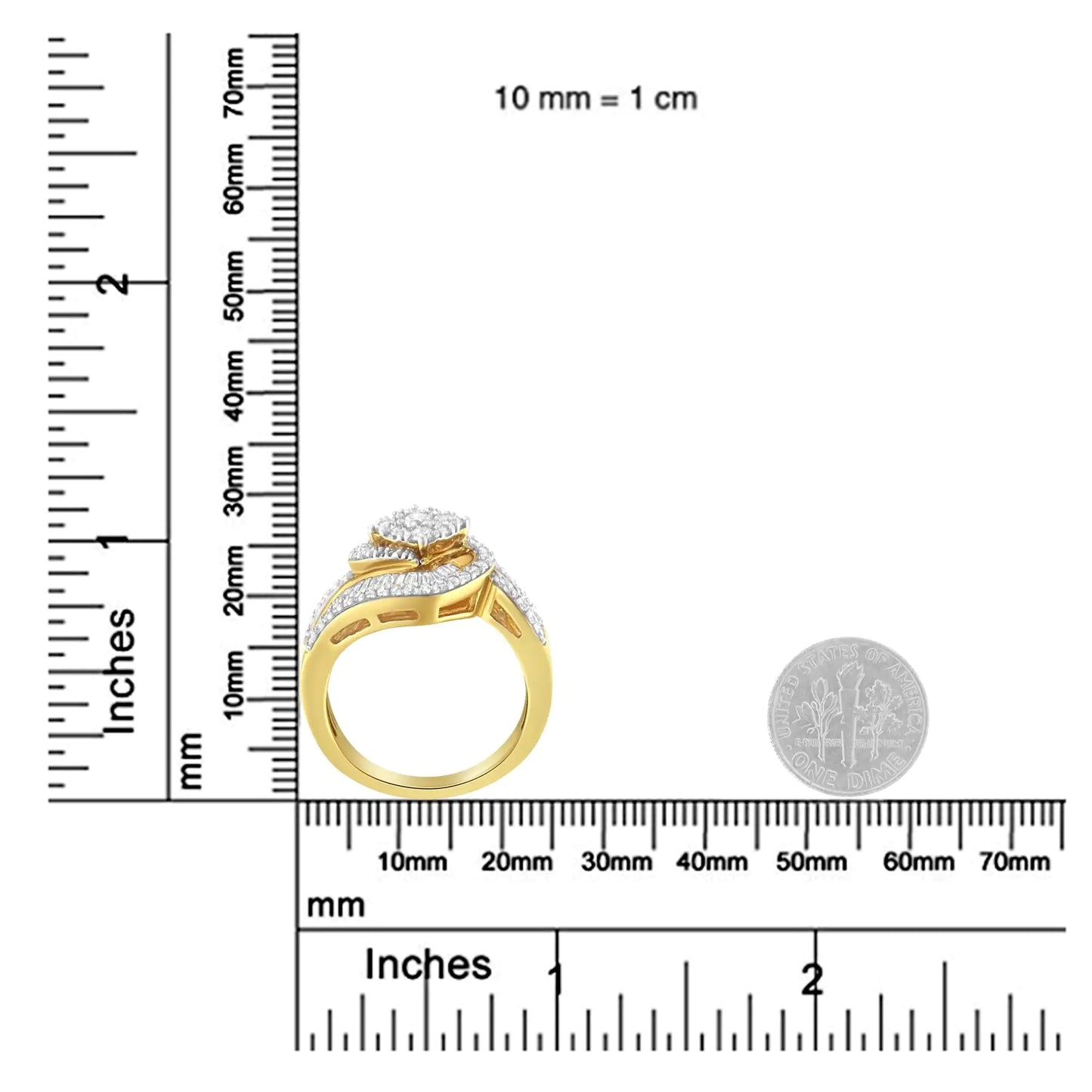 14K Yellow Gold 1.0 Cttw Baguette & Brilliant-Cut Diamond Round Floral Cluster Engagement or Fashion Ring with Swirl Wrapped Triple Row Band (H-I Color, SI2-I1 Clarity)