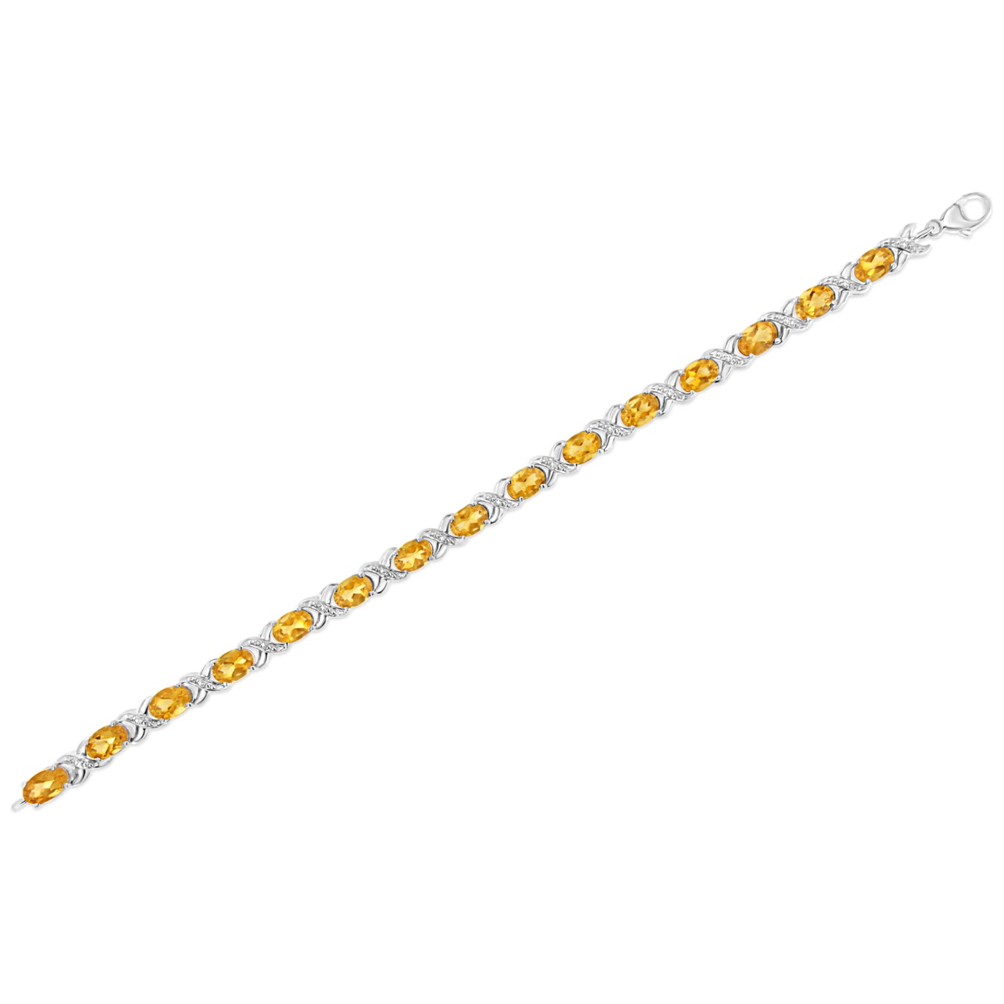 .925 Sterling Silver 7x5 mm Oval Cut Orange Citrine and 1/20 cttw Round Cut Diamond Fashion Tennis Bracelet (I-J Color, I1-I2 Clarity) - 7"