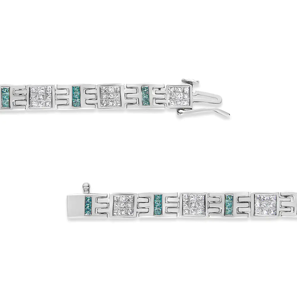 14K White Gold Princess-Cut white and Blue Diamond Fashion Bracelet(3.00 cttw,H-I Color,SI1-SI2 Clarity)