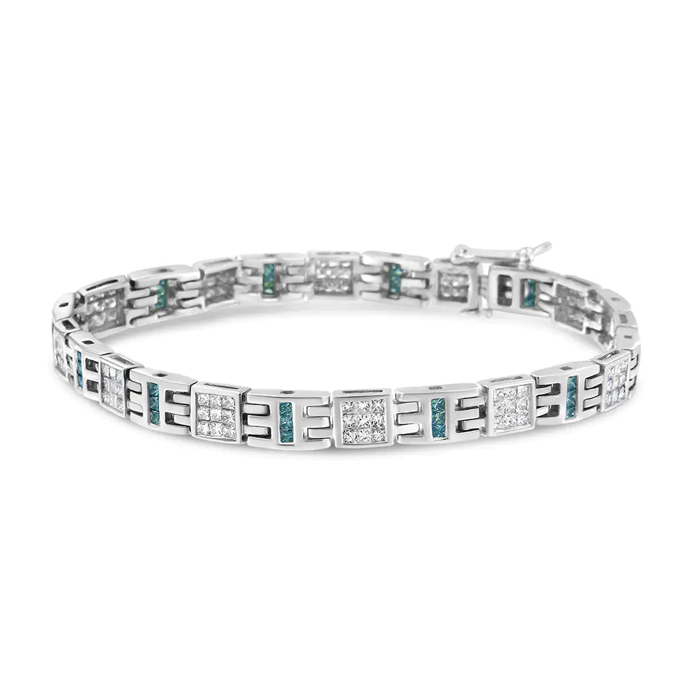 14K White Gold Princess-Cut white and Blue Diamond Fashion Bracelet(3.00 cttw,H-I Color,SI1-SI2 Clarity)