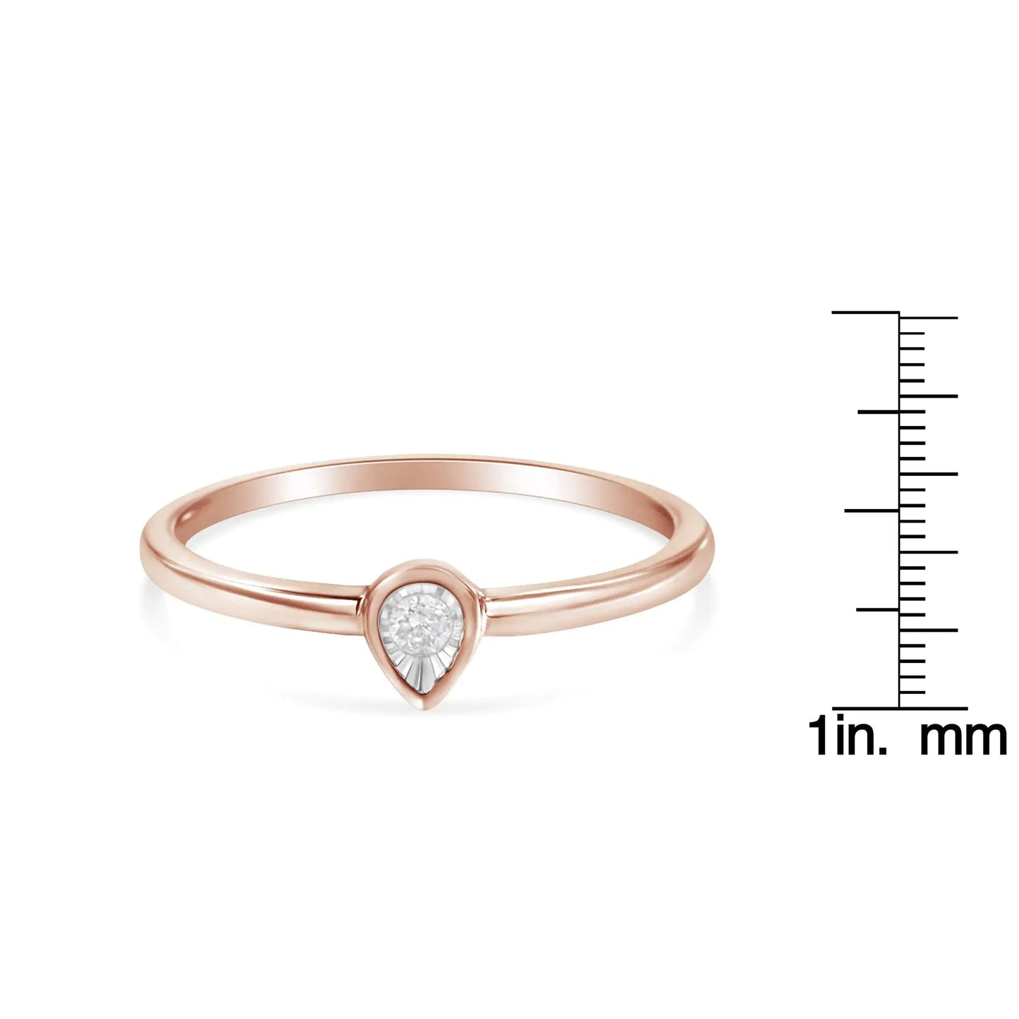 14K Rose Gold Plated .925 Sterling Silver 1/20 Carat Diamond Teardrop Pear-Shaped Miracle Set Petite Fashion Ring (J-K Color, I1-I2 Clarity)