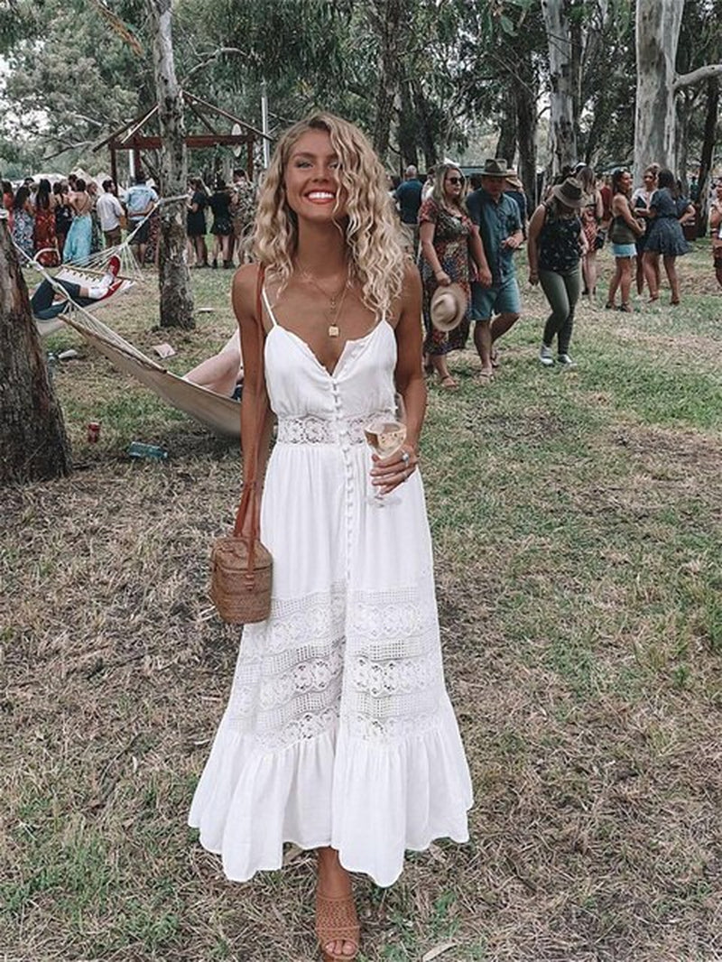 Summer Boho Long Sleeveless White Lace Dress – MP Fashion Company