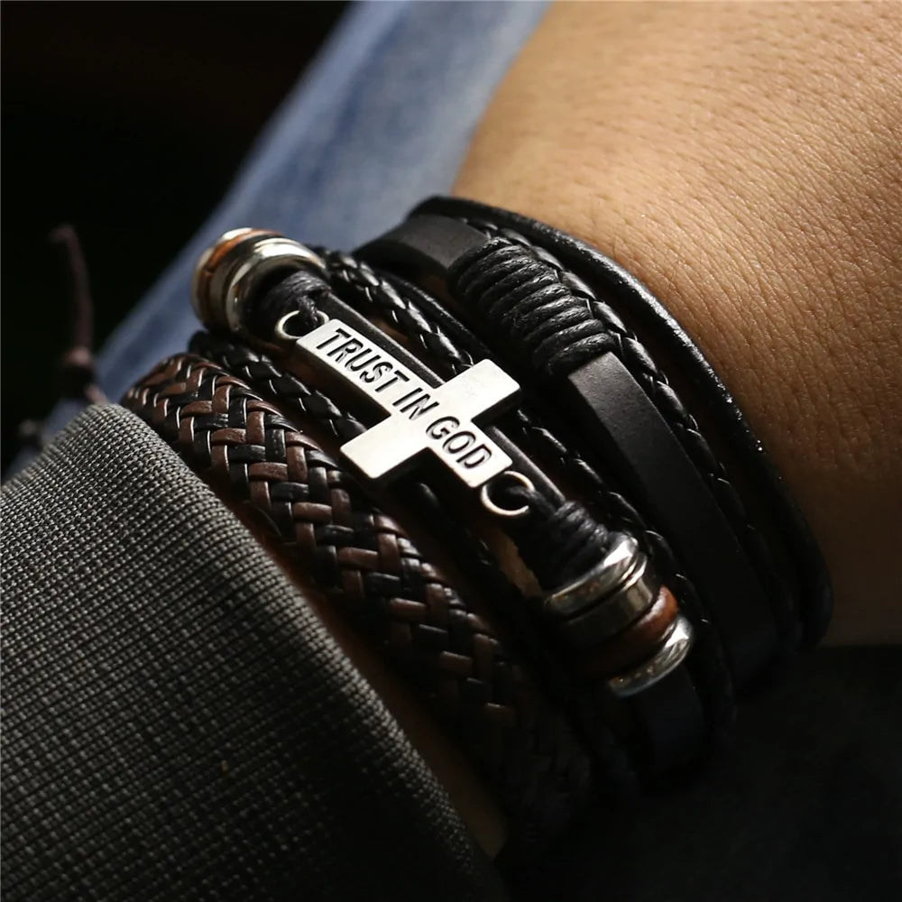 Leather Bracelets Men Bangles