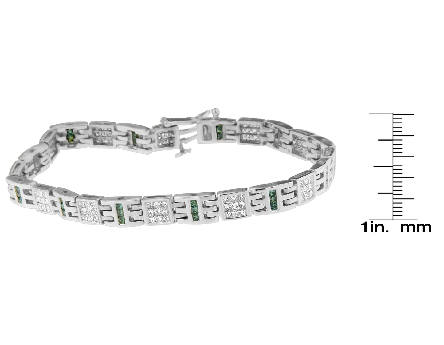 14K White Gold Princess-Cut white and Blue Diamond Fashion Bracelet(3.00 cttw,H-I Color,SI1-SI2 Clarity)